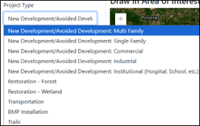 project type dropdown